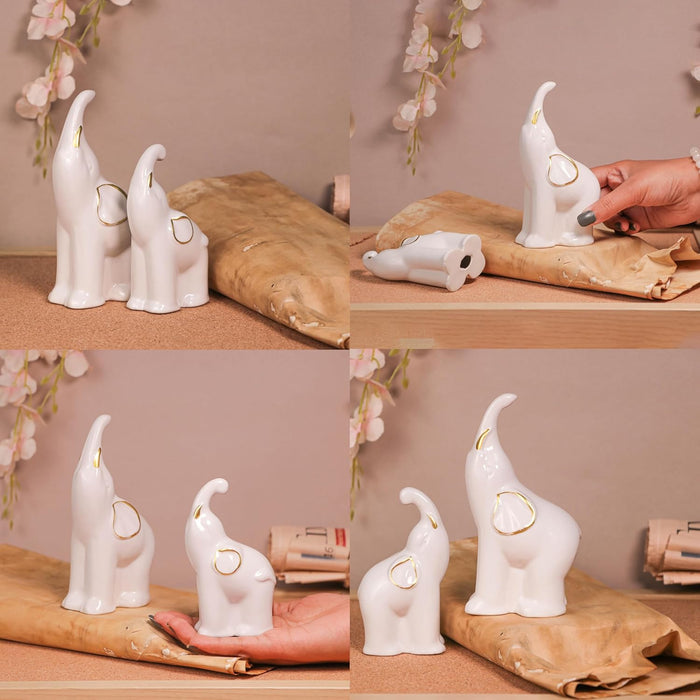 Elephant Showpiece Statue for Home Décor, White (1.6x4.5 & 2x6 inch)