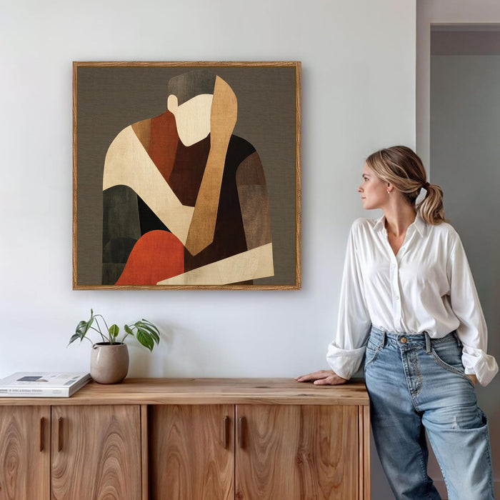 Abstract Women Figure Framed Painting For Living Room | Modern Figurative Large Canvas Painting With Frame Wall Art For Bedroom, Hallway's, Office, Hotel, Size 58x58 cm