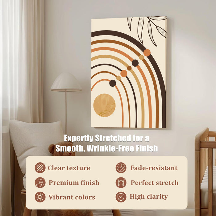 Abstract Rainbow Sun Stretched Canvas Wall Art Modern Boho Illustration Painting for Home & Office Wall Decor, (16x22 Inch)