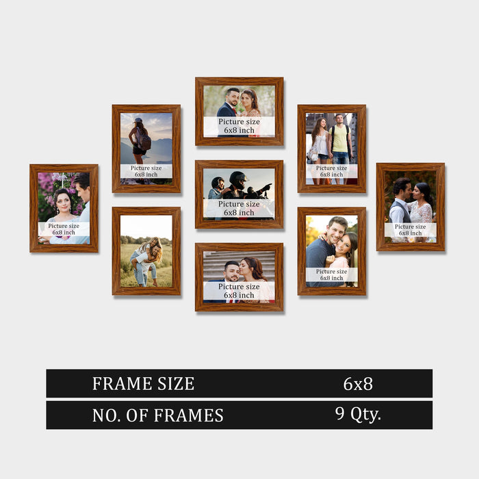 Art Street Family Photo Frame Set of 9 for Wall Decor, Wooden Finish Collage Picture Frames for Living Room, Bedroom & Home Decoration, Multi-Size Wall Hanging Gallery Frame Set, (Size, 6x8 Inch)