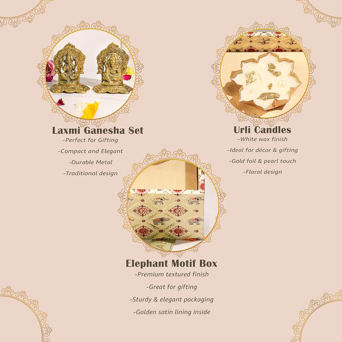 Diwali Gift Hampers Laxmi Ganesh Idol and Laxmi ji Charan with Urli Diya, Friends and Relatives (Pack of 3)