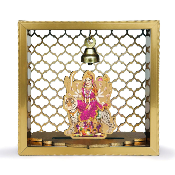 Art Street Sherawali MATA Small Pooja Mandir for Office & Home Wall Hanging Temple, Diwali Decoration, Gifts, Dcor for Friends & Family (7x7 Inch)