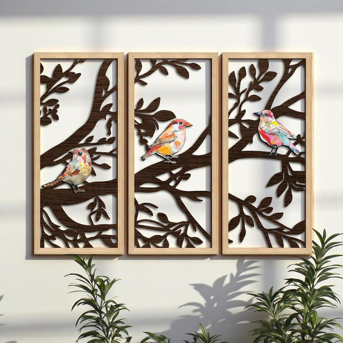 Bird Boho Wall Décor Hanging Set of 3, MDF Cutout Bird Decoration for Wall, Abstract Art 23x48 cm