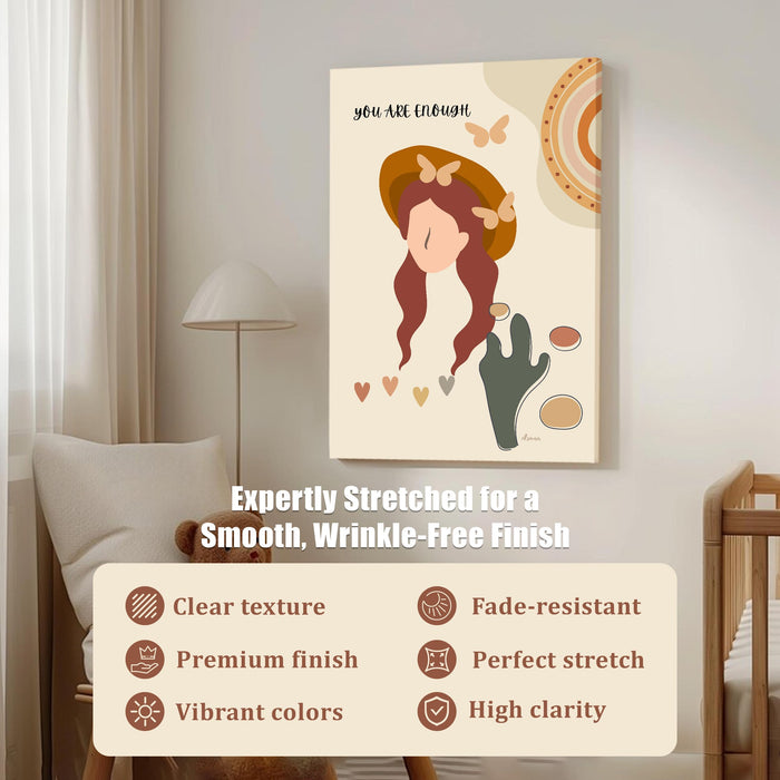 Abstract female Stretched Canvas Wall Art Modern Boho Illustration Painting for Home & Office Wall Decor, (16x22 Inch)