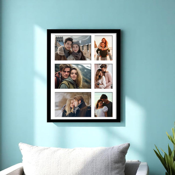 Photo Frame Collage 10x15, 8x10 cm Photos Display 6 Openings Wall Mounting Home Décor Multi Opening White Photo-Frame (31x39 cm)