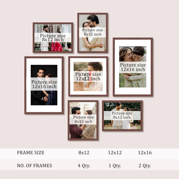 Art Street Photo Frame Set of 7 Brown Wall Decor Collage Display Hanging Family Picture Frames Gallery Collection Decor Items Wall Mount Frames Birthday Anniversary Gift, 8x12, 12x12 and 12x16 In