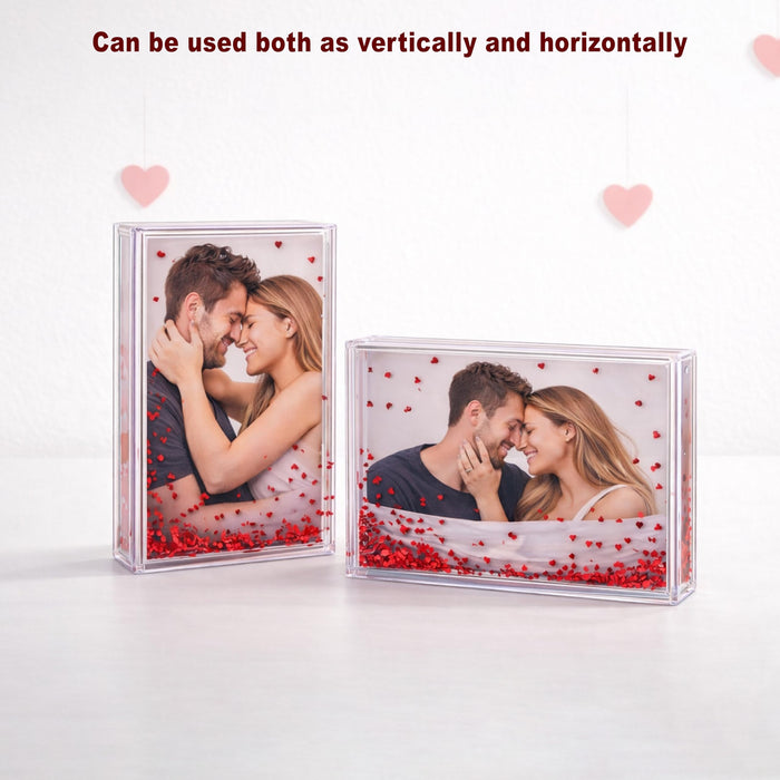 Art Street Customized Red Heart Glitter Liquid Photo Frame, Desktop Table Frame with Floating Glitter, Acrylic Water Frames for Valentine's Day Gift, Anniversary, Couple Photo Display, 4.2x6 Inch