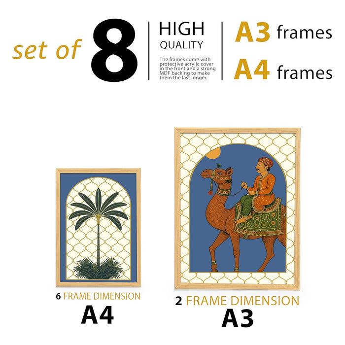 Mughal Animal traditional Indian Art Wall Art Print Paintings, Set of 8 | Digital Framed Painting | 30x42, 21x30 cm