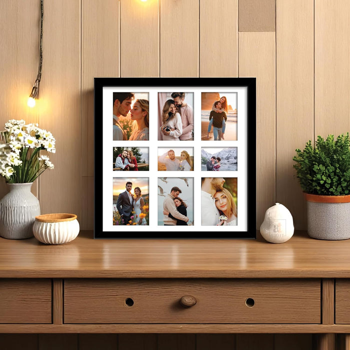 Photo Frame Collage 8x10, 5x8 cm Photos Display 9 Oppenings Wall Mounting Home Décor Black Photo-Frame (34x34 cm)