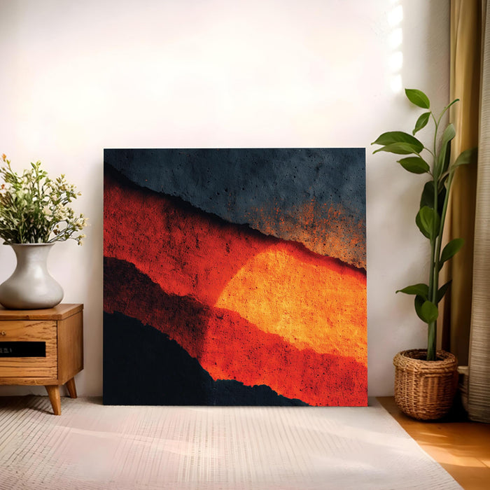 Abstract Volcanic Sunset Stretched Canvas Wall Art Painting for Living Room, Bold Red & Charcoal Textured Landscape, Contemporary Decor for Living Room, Office & Home Decor (56xx56 cm)