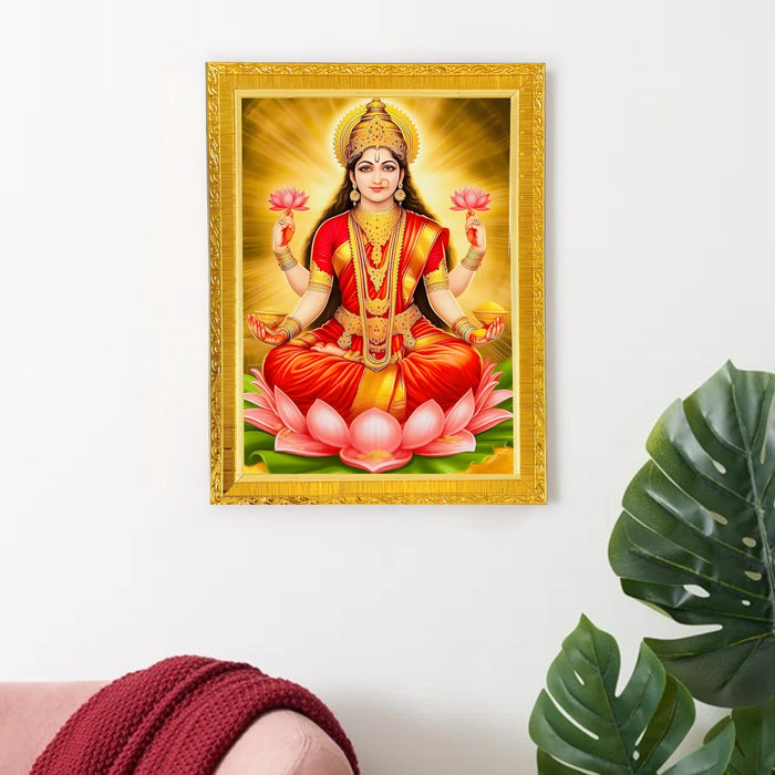 Devi lakshmi Ji Photo Frame for Mandir, Pooja Room | Divine Hindu Deity Wall Art (10x13 Inch)
