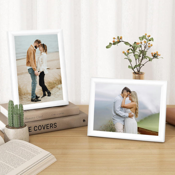 Art Street Picture Table Photo Frame Set of 2 for Bedroom, Tabletop Frames with Stand, Modern Farmhouse Photo Frames for Couples, Weddings, Home Decor, Portrait or Landscape Display (White,5x7 Inch)