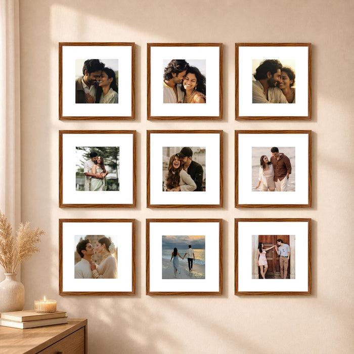 Wooden Cave Design Photo Frame Set of 9 | Black Picture Frames for Photos, Artwork & Certificates | Wall Décor for Living Room & Home (11x14 Inch)