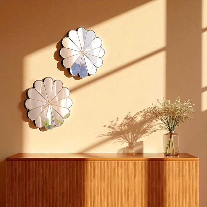 Bronze Decorative Wall Mirrors 2 Piece Daisy Mirror Set, Floral Petal Design, Compact Size, Wall-Mount Ready 24x24 cm