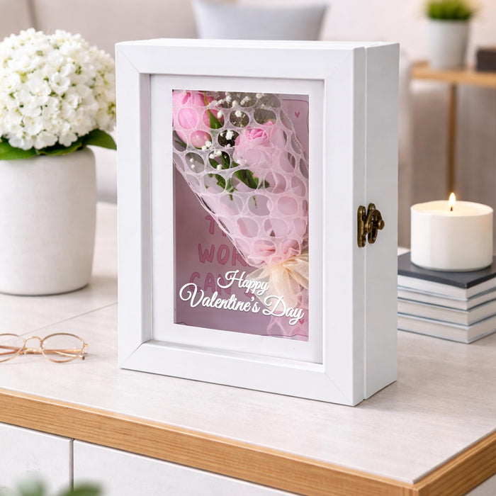 Art Street Shadow Memory Box for Memories, Memory Collection Box with Slot On Top, Beautiful Moments in a Shadow Box, for Valentine's Day Anniversary Gifting (White, 18x23 cm)