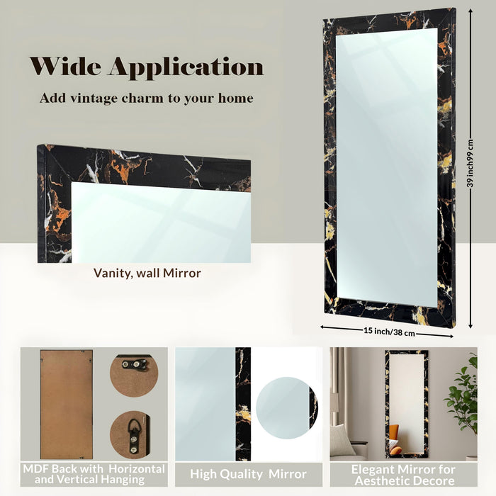 Bathroom Wall Mirror, Black Wall Mount Rectangular Makeup Mirror, Decorative Looking Glass with Frame Inner Size 12x36 Inch Outer (15x39 Inch)