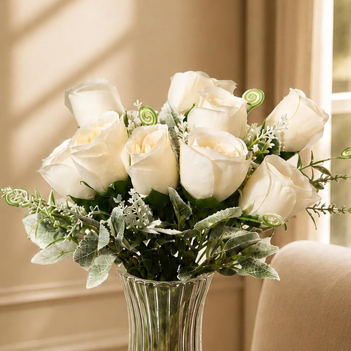 Art Street Artificial White Rose Flowers Bouquet for ' S Day, Rose Flowers Bunch