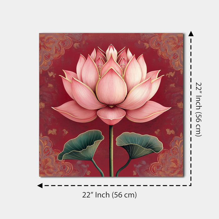 Stretched Canvas Abstract Lotus Art Textured Painting for Wall Decoration 22x22 Inch
