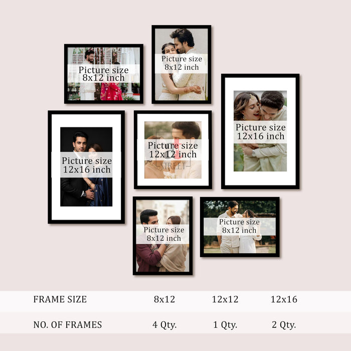 Art Street Photo Frame Set of 7 Black Wall Decor Collage Display Hanging Family Picture Frames Gallery Collection Decor Items Wall Mount Frames Birthday Anniversary Gift, 8x12, 12x12 and 12x16 In