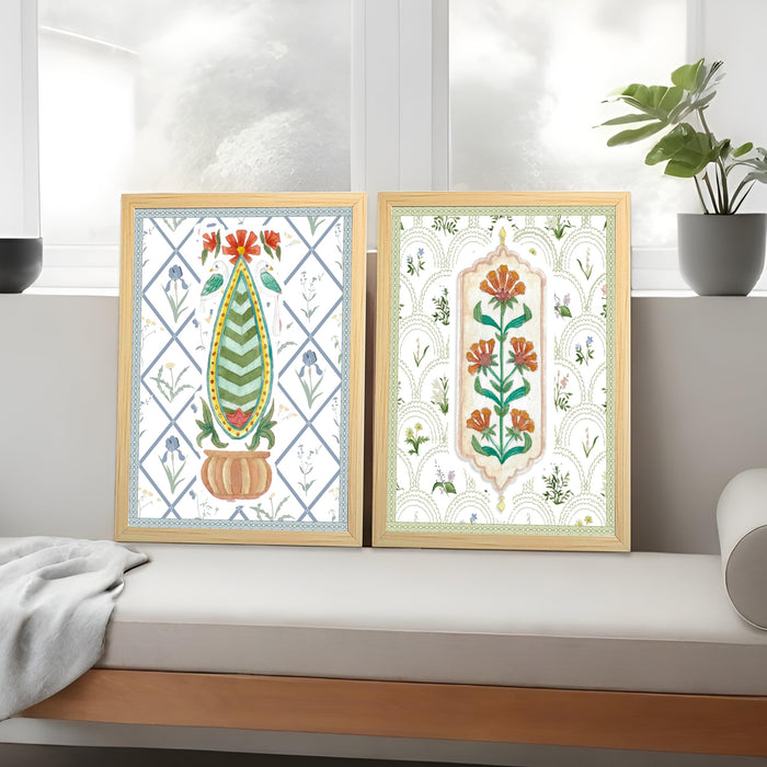 Traditional Indian Lotus Floral Motif Entice Art Prints With Frame For Living Room Bedroom Home And Office Wall D̩cor (Size A3)