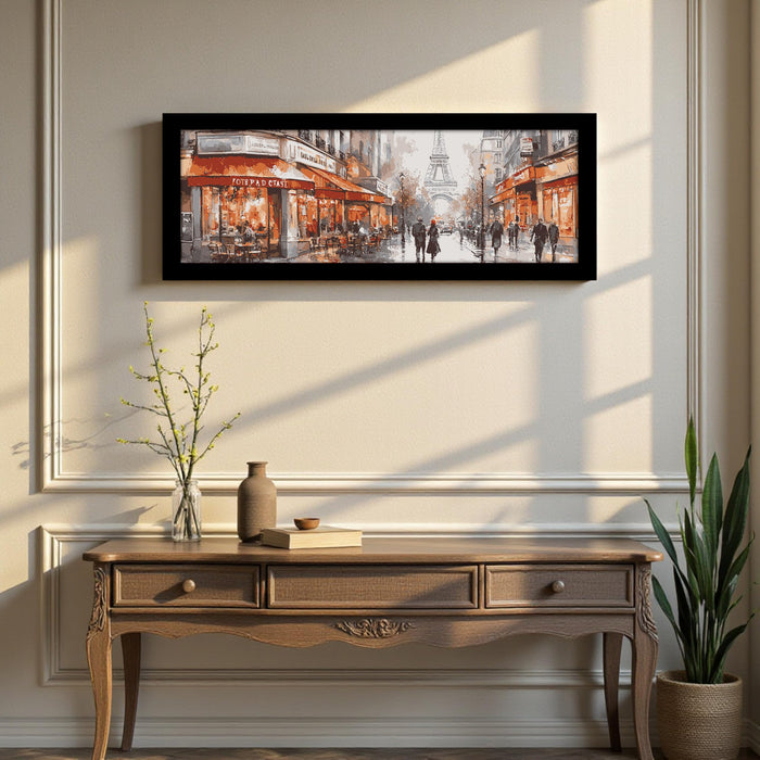 Paris City Street with Eiffel Tower View Wall Art Framed Luxury Paintings for Home Decoration, Living room, Bedroom and Office Decoration (99x38 CM)