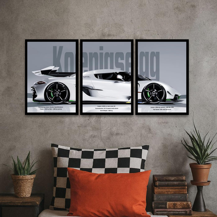 PAINTINGMANTRA Framed Racing Car Wall Decor for Men | Modern Race Car Wall Art Painting for Bedroom, Living Room, Office and Home Wall Decoration (Set of 3, 33x45 cm)