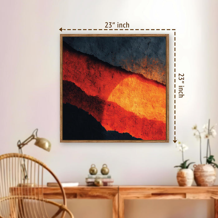 Abstract Volcanic Framed Painting For Living Room | Molten Earth Texture Large Canvas Painting With Frame Wall Art For Bedroom, Hallway's, Office, Hotel, Size 58x58 cm