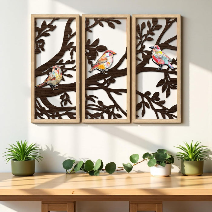 Bird Boho Wall Décor Hanging Set of 3, MDF Cutout Bird Decoration for Wall, Abstract Art 23x48 cm