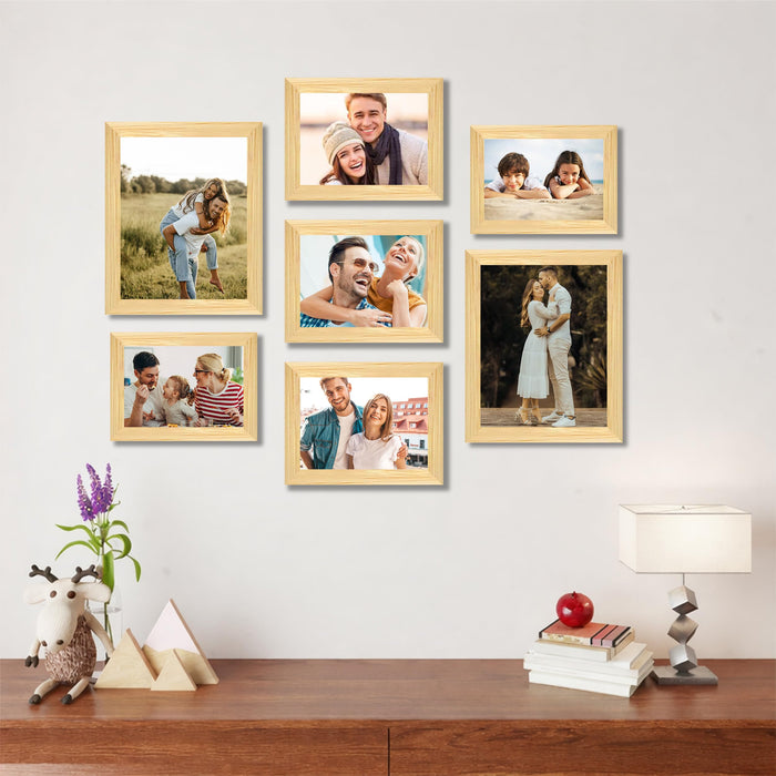 Family Photo Frame Set of 7 for Wall Decor, Wooden Finish Collage Picture Frames for Living Room, Bedroom, Multi-Size Wall Hanging Gallery Frame Set, (2 Sets 5x7, 3 Set 6x8, 2 Set 8x10 Inch)