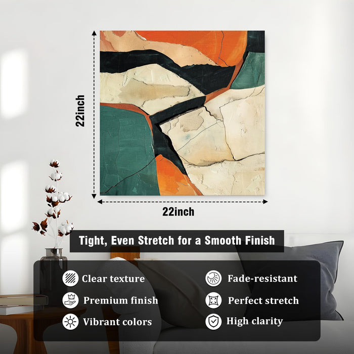 Abstract Modern Geometric Stretched Canvas Wall Art Painting for Living Room, Textured Earthy Poster, Minimalist Overlapping Shapes in Burnt Orange & Teal for Office Decor (56xx56 cm)