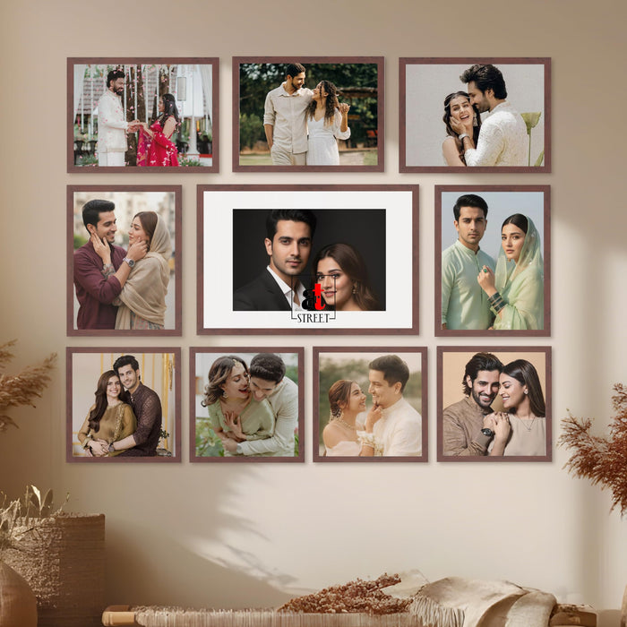 Art Street Photo Frame Set of 10 Brown Wall Decor Collage Display Hanging Family Picture Frames Gallery Collection Decor Items Wall Mount Frames Birthday Anniversary Gift, 8x8, 8x12 and 12x16 In