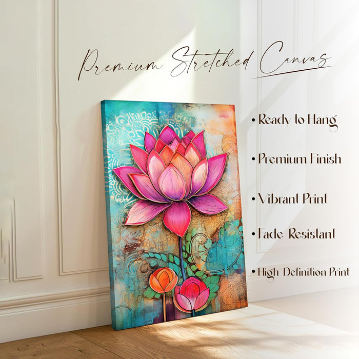 Abstract Stretched Canvas Multicolor Wall Art Painting Lotus Digital Painting ‰ÛÒ 22x34 Inch