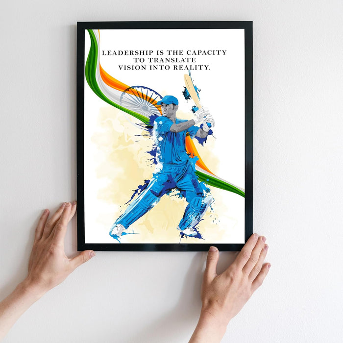 Art Street Framed Wall Hanging Art Print of Mahi In Action Cricket Theme Poster For Home Decor, Living Room, Office & Hotel Decoration, (12.7X17.5 Inch)