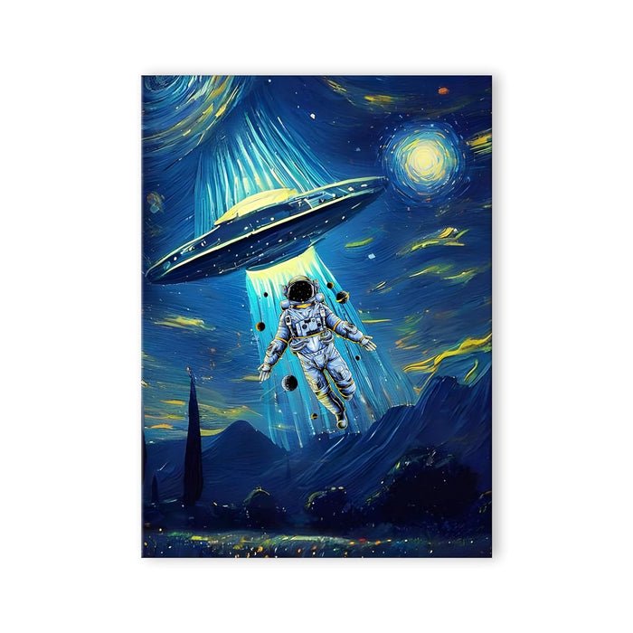 Art Street Stretched Canvas painting Astronaut UFO Space Starry Naight Graffiti Wall Art for Home Decor, Living Room, Office.