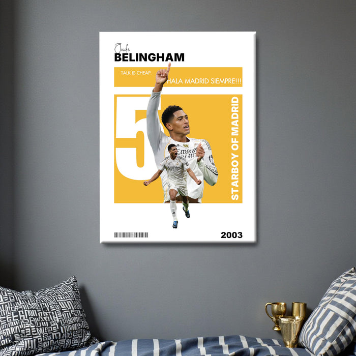 Jude Bellingham Real Madrid Football Canvas Painting Poster & Wall Art: This inspiring artwork, a gift for all Los Blancos fans, For Home & Office Decor, 16 x 22 inches.