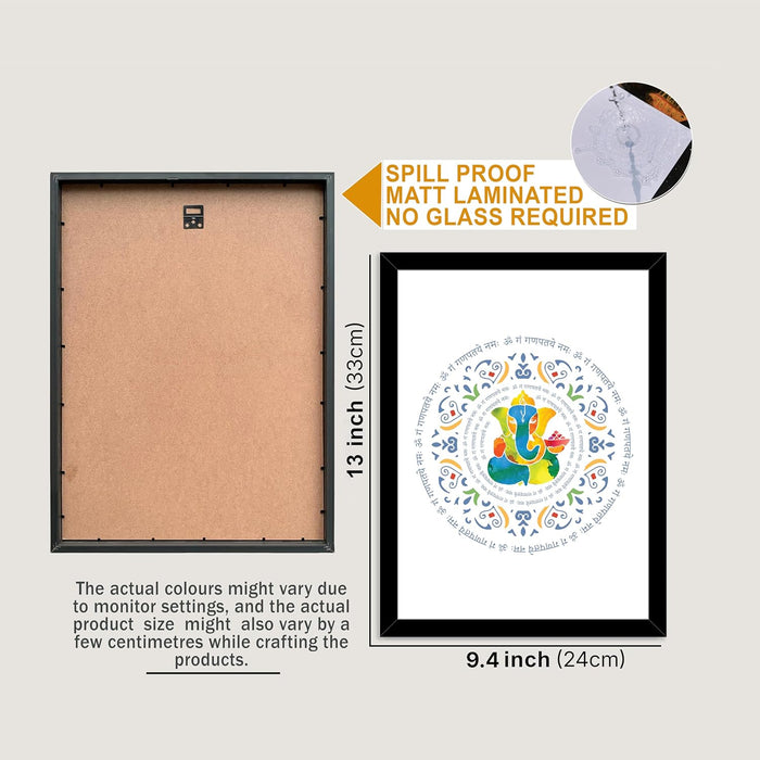 Hindu Religius Framed Wall Art Print of Lord Ganesha, Krishna, Shiva, Hanuman Pack of 4 | Digital Painting on matt Laminated Paper (24x33 cm)