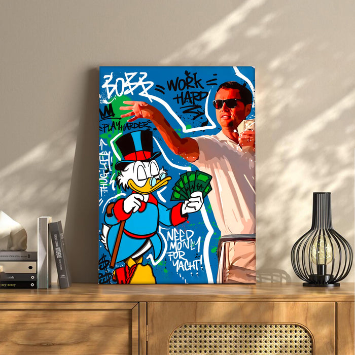 Motivational Money Pop Art Stretched Canvas Painting Print| Work Hard Hustle Theme Graffiti Wall Art | Modern Street Style Artwork for Home & Office, 41x56 cm