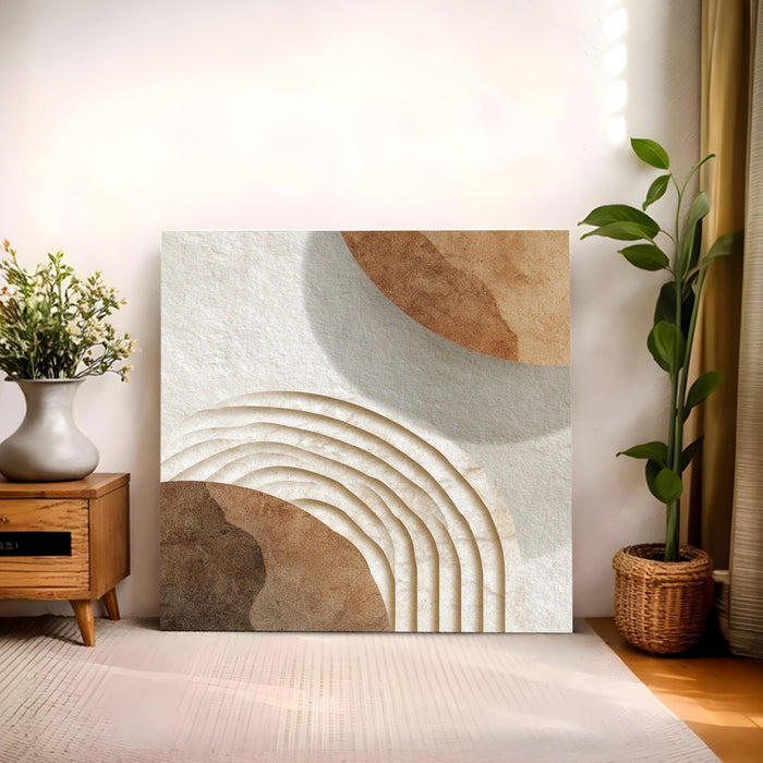 Boho Geometric Circles Stretched Canvas Wall Art Painting For Living Room, Modern Minimalist Earth Tone Painting for Living Room, Office & Home Decor (56xx56 cm)