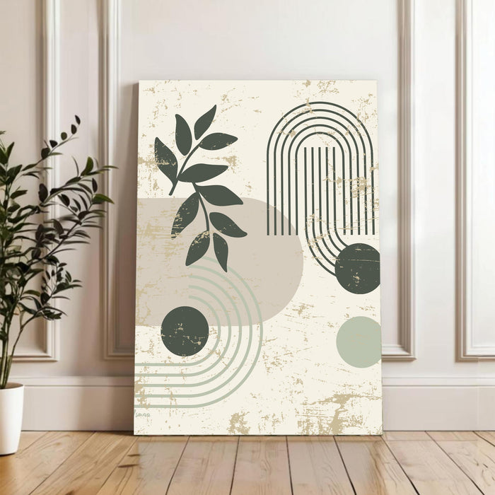 Abstract botanical Rainbow leaves Stretched Canvas Wall Art Modern Boho Illustration Painting for Home & Office Wall Decor, (16x22 Inch)