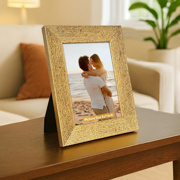 Art Street Table and Wall Photo Frame Textured Picture Frames Picture Frame, Gold Metal Look for 5x7 Photos Tabletop Photos for Home Décor, Wood Photo Frames for Wall and Table Decoration 13x18 cm