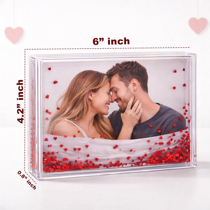 Art Street Customized Red Heart Glitter Liquid Photo Frame, Desktop Table Frame with Floating Glitter, Acrylic Water Frames for Valentine's Day Gift, Anniversary, Couple Photo Display, 4.2x6 Inch