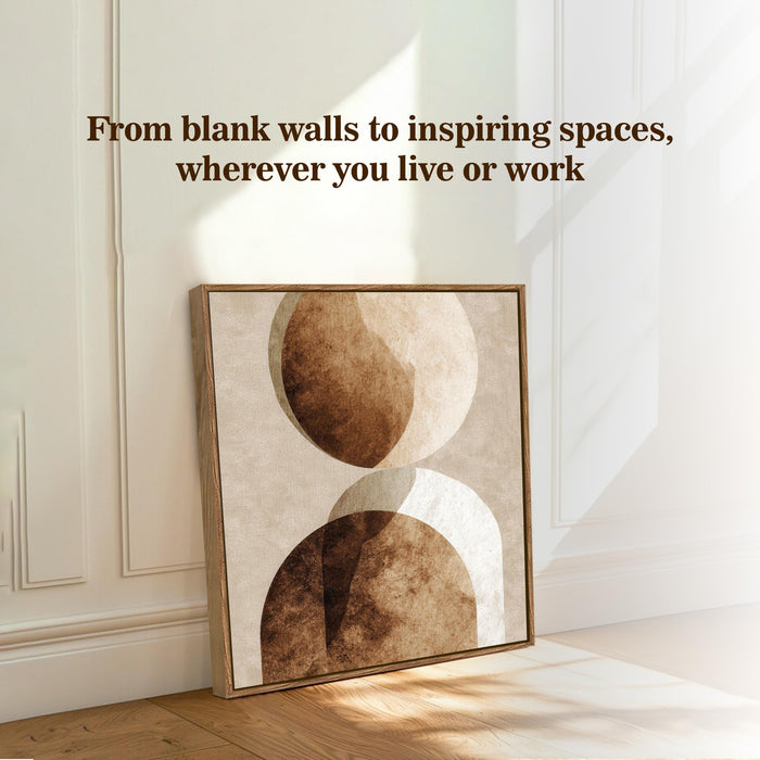 Abstract Boho Framed Painting For Living Room | Earth Tone Geometry Large Canvas Painting With Frame Wall Art For Bedroom, Hallway's, Office, Hotel, Size 58x58 cm