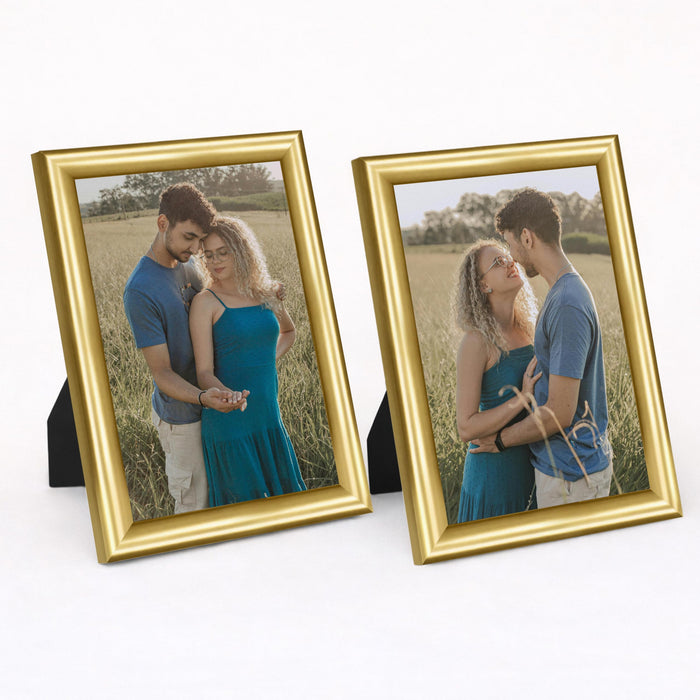 Picture Table Photo Frame Set of 2 for Bedroom, Tabletop Frames with Stand, Modern Farmhouse Photo Frames for Couples, Weddings, Home Decor, Portrait or Landscape Display (Golden, 4x6 Inch)