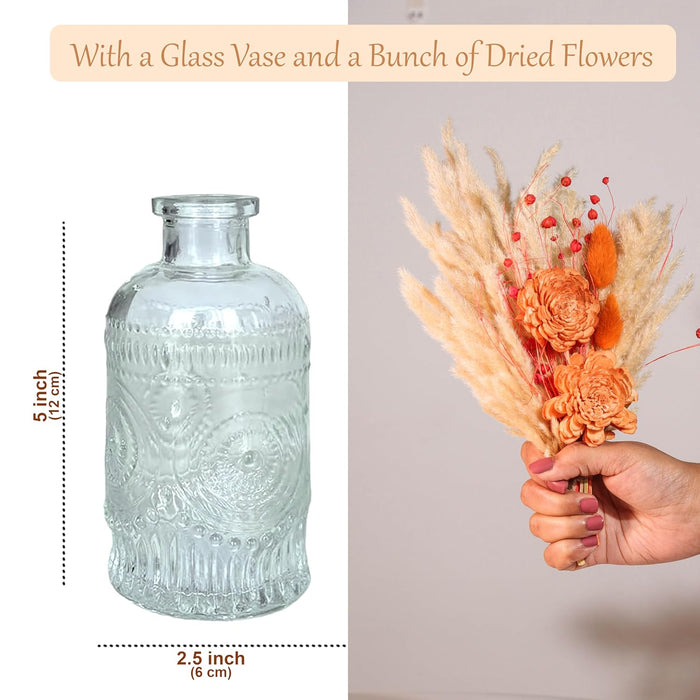Dried Pampas Grass and Orange Artificial Flowers Bouquet Boho Dried Flower Arrangement, Natural Dry Floral Bouquet 30 cm
