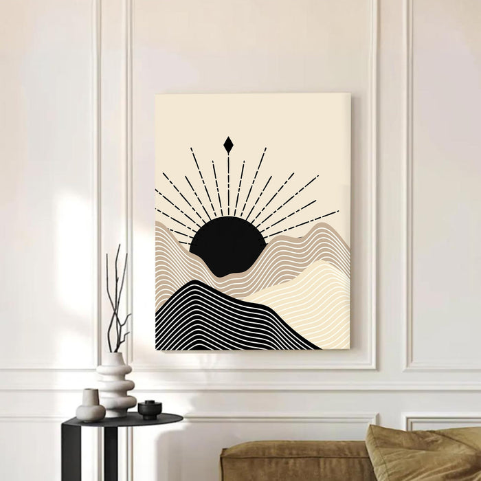 Abstract Sun Rise mountain Stretched Canvas Wall Art Modern Boho Illustration Painting for Home & Office Wall Decor, (16x22 Inch)