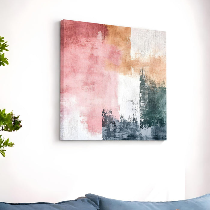 Modern Abstract Stretched Canvas Wall Art Painting For Living Room, Textured Pink, Large Minimalist Poster on Stretched Canvas for Living Room, Office & Bedroom Decor (56xx56 cm)