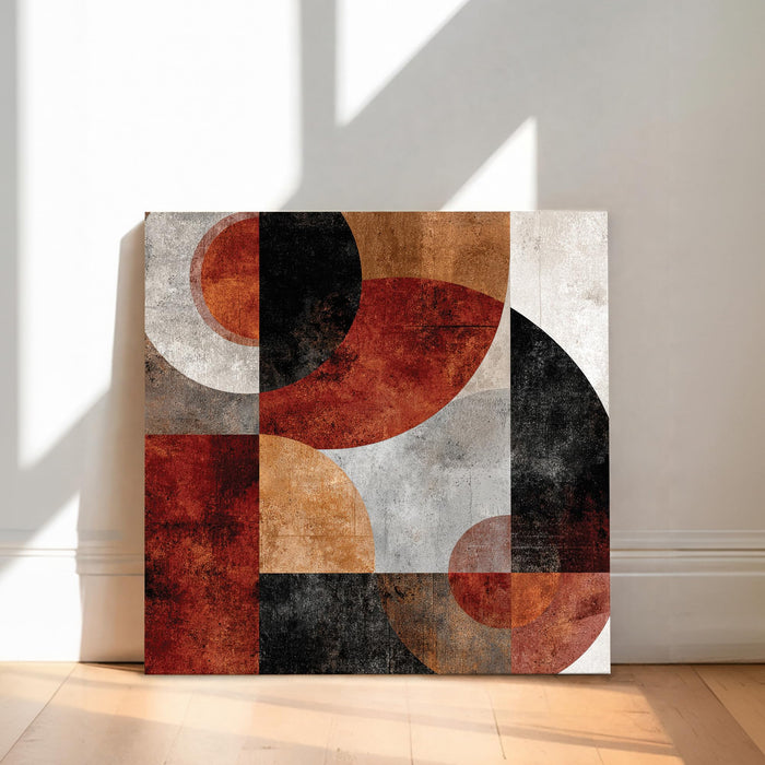 Geometric Abstract Stretched Canvas Painting For Living Room | Modern Rustic Wall Art Large Canvas Painting For Livingroom Home Decor, Bedroom, Hallway's, Office, Hotel - 86x86 cm