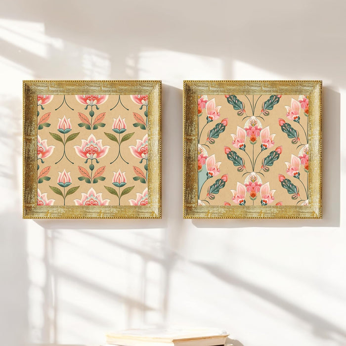 Lotus Floral Pattern Wall Art Prints, Elegant Lotus Designs (15x15 Inch)