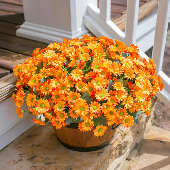 Art Street Artificial Orange Flowers Bunch |Daisy Flowers for Home | Living Room, Valentine Day Décor |Christmas Day, New Year Gift, 7 Head 21 Flowers| Pack of 2|Size 13 INCH, (Without Vase)