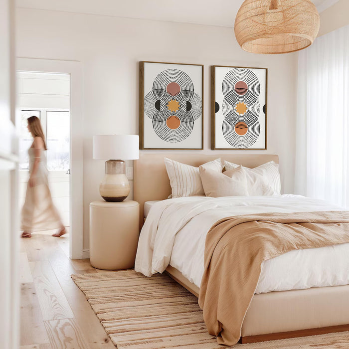 Boho Geometric Round Abstract Canvas Wall Painting Bohemian Large Wall Art Painting for Living Room Decoration, Stylish Large Wall Art Print for Wall Decor (Set of 2, 58x89 cm)